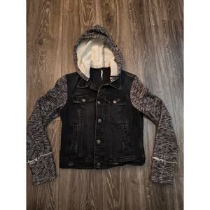 Free People Distressed Denim Heathered Gray Knit Sleeve Jacket size S